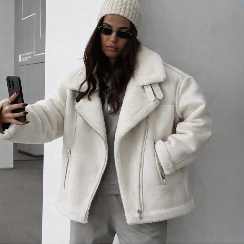 Women’s Cream Sherpa-Lined Bomber Jacket